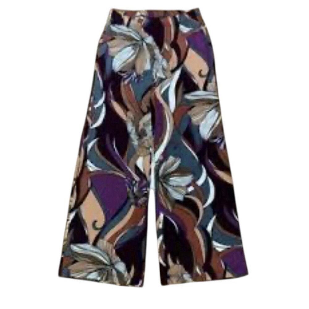 Chico's 2 women's large Travelers Floral Print Wide Leg Pants Stretchy bohemian - Picture 2 of 11